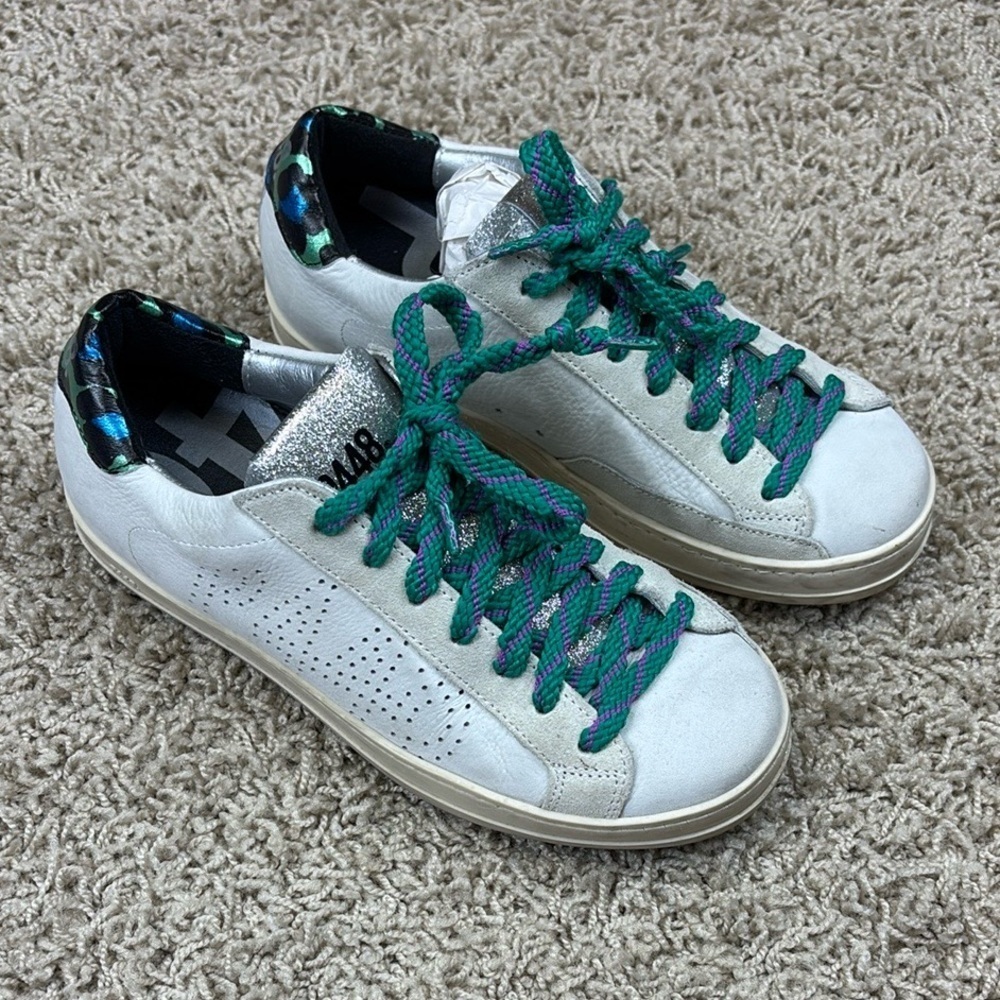 P448 John silver and green leopard sneakers sz 36